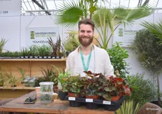 Jules Vegter of Handelskwekerij vander Velden with their begonias. They import cuttings from Central America, distribute them to growers. They also sell their products, including these begonias at their nursery in Sint Oedenrode, the Netherlands.